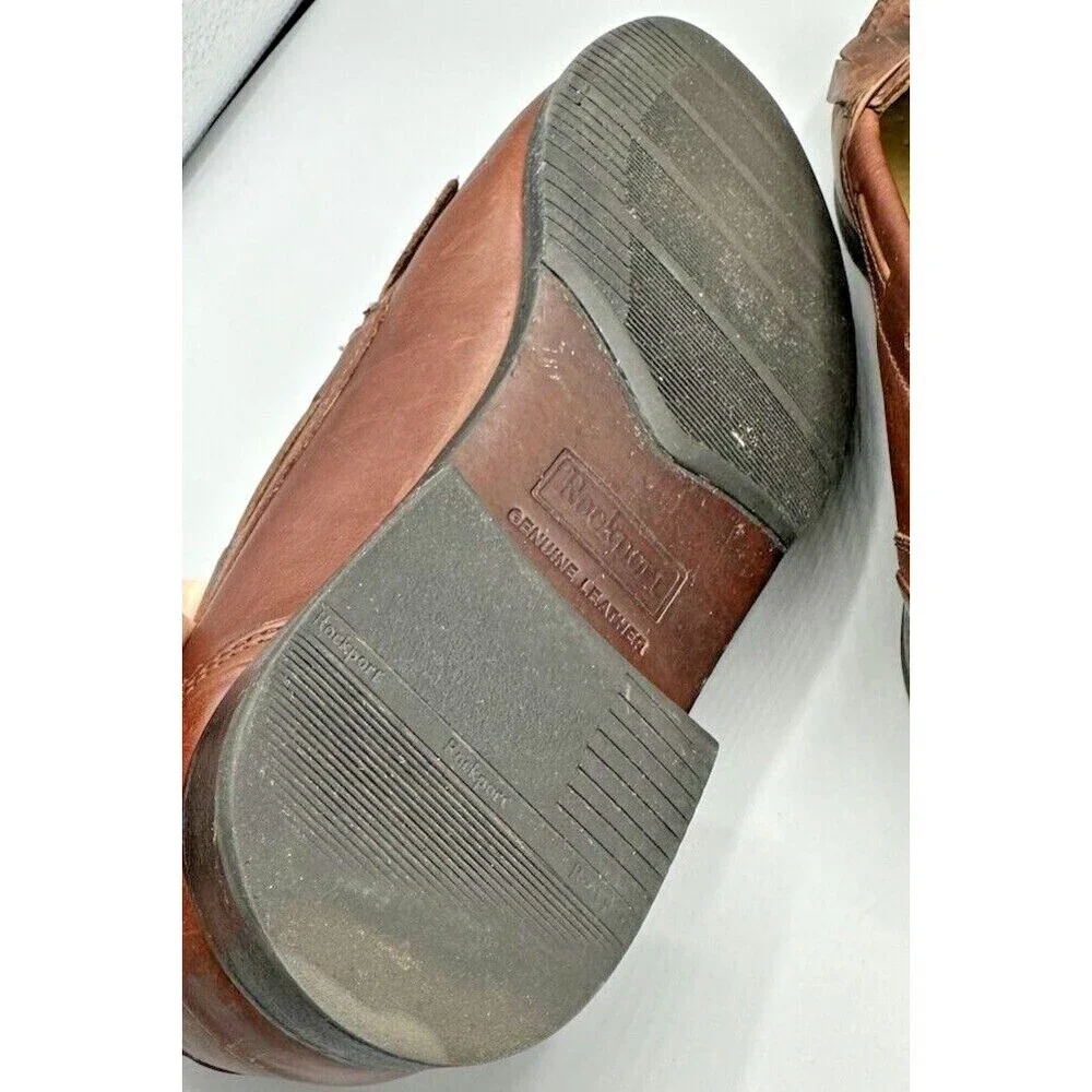 Rockport - men's brown leather shoes w fringes M4044 - low heel -‎ size 9.5